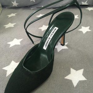 MANOLO BLAHNIK Forest Green Suede Pumps sz 6-NIB